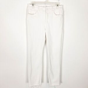 Good American Women High Rise Straight Leg Jeans Sz 29 White Denim Raw Hem